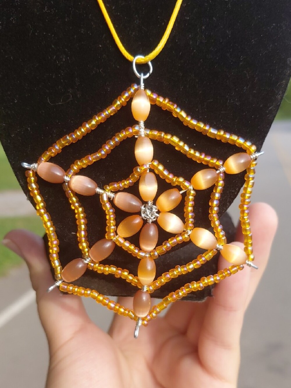 Handcrafted Beaded Spiderweb Necklace - Picture 3 of 4